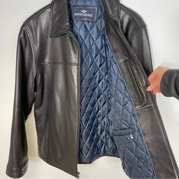 Dockers Men's Black Genuine Leather Full Zip Jacket Size Large